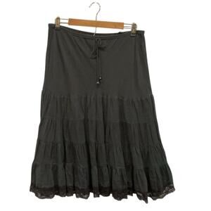 Womens Tiered Skirt Size 13 Large Lace Sequin Witchy Black Boho Goth Romantic